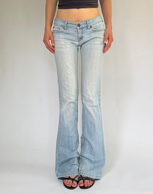 Y2K light wash extra low rise flare jeans