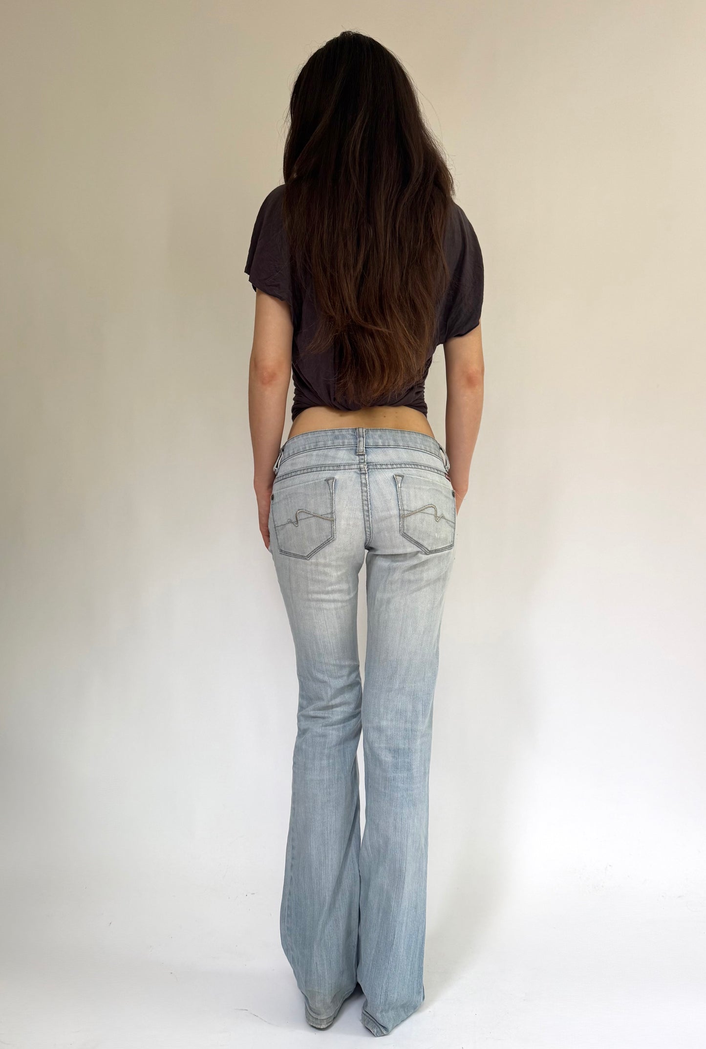 Y2K light wash extra low rise flare jeans