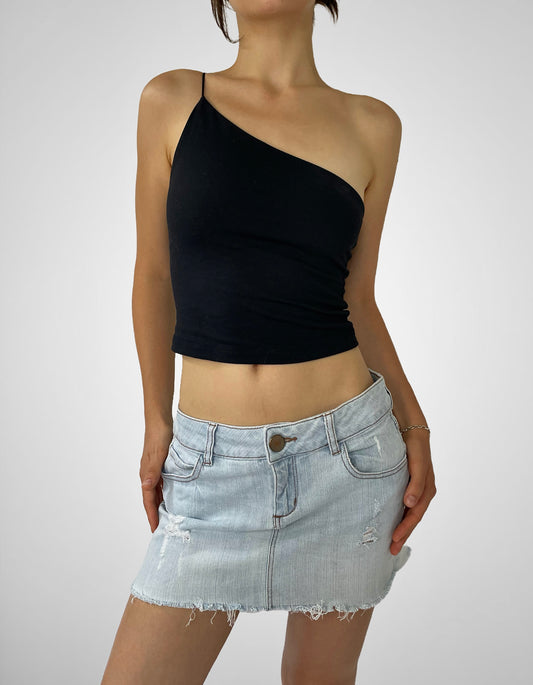 Y2K light washed distressed mini skirt