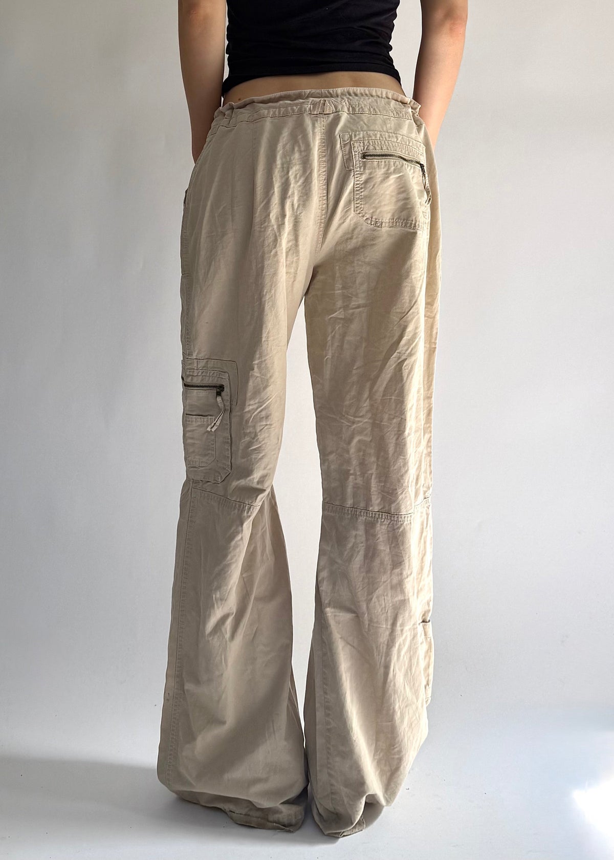Y2K low rise flared beige cargos