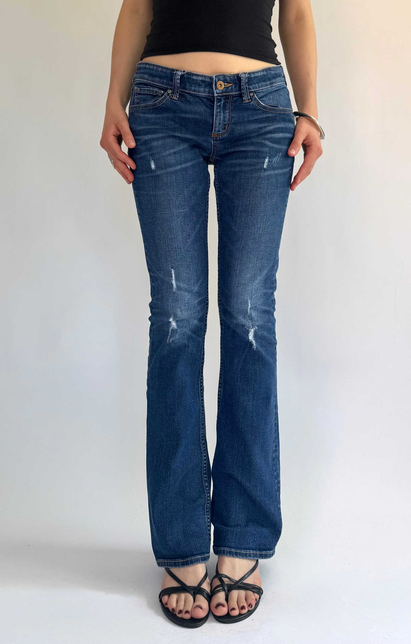 Y2K Low rise slightly flared blue jeans
