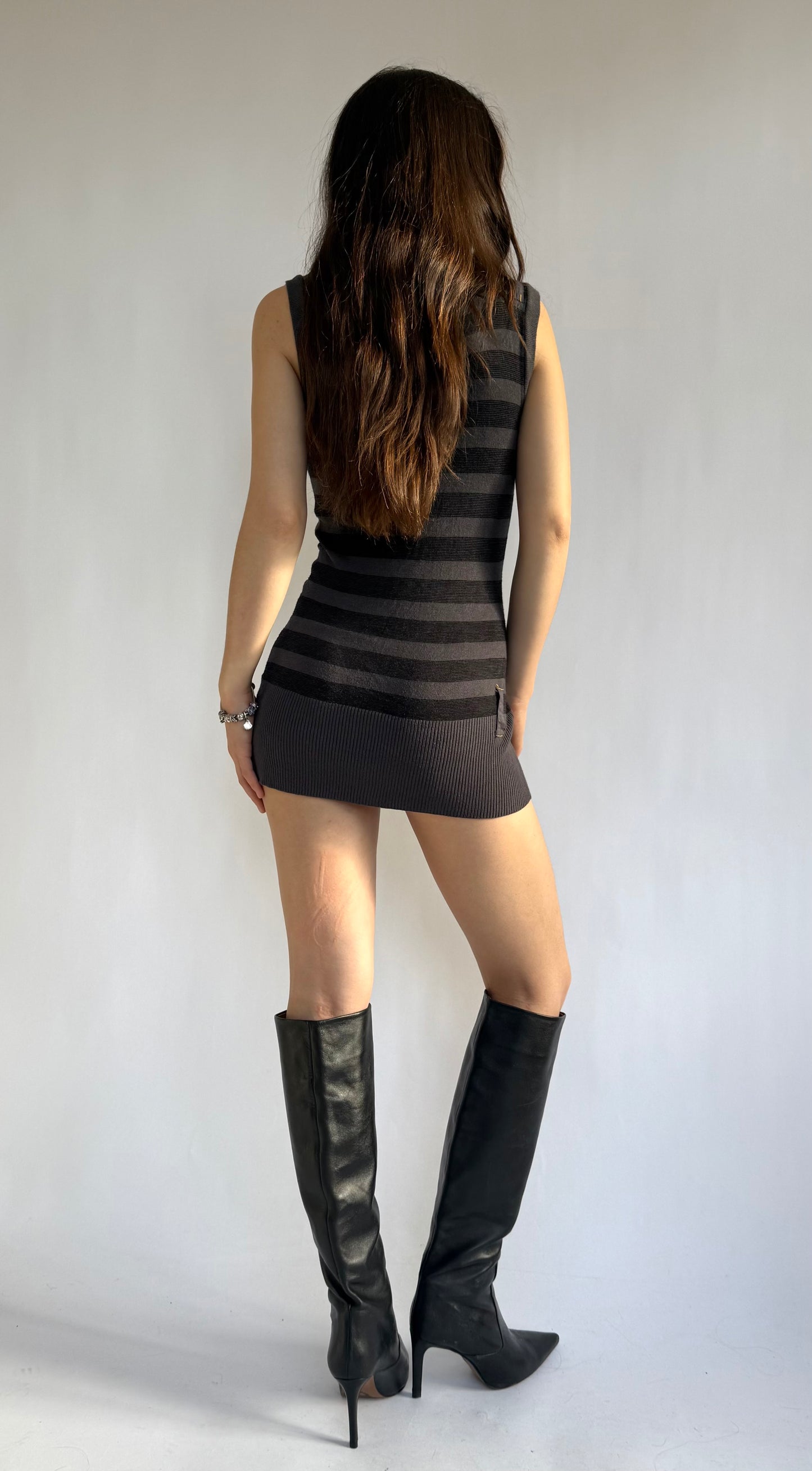 Y2k grunge core black and grey striped mini dress