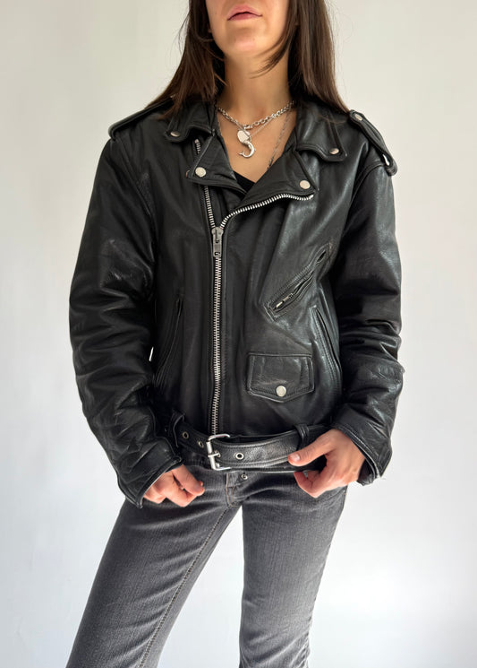 Vintage genuine leather biker jacket