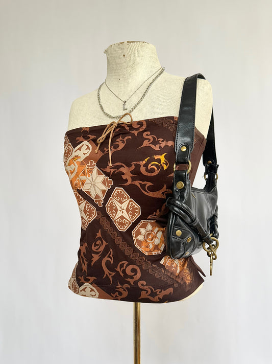 Y2K Brown strapless top with adjustable tie