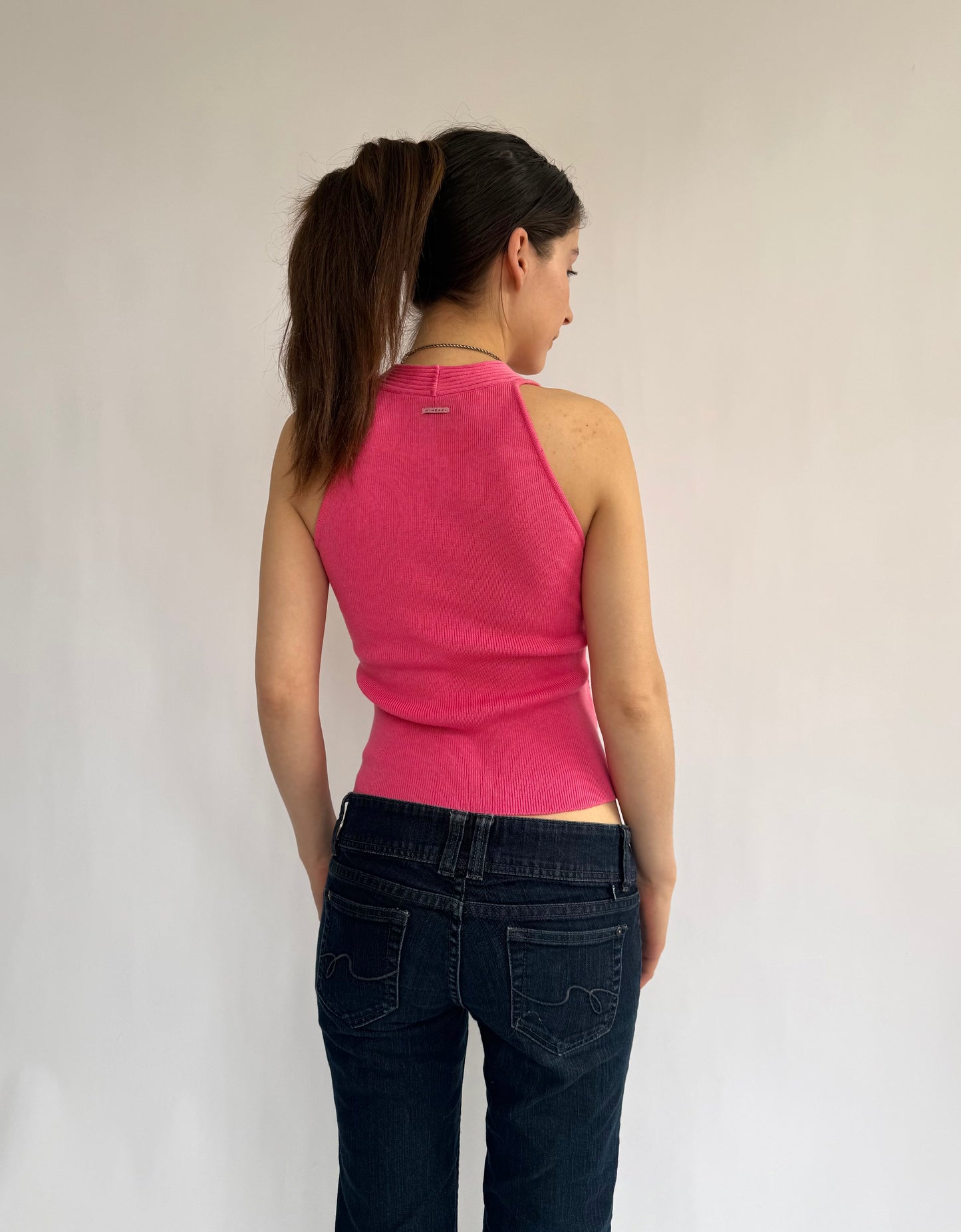 Y2k/2000s V-neck pink knit top
