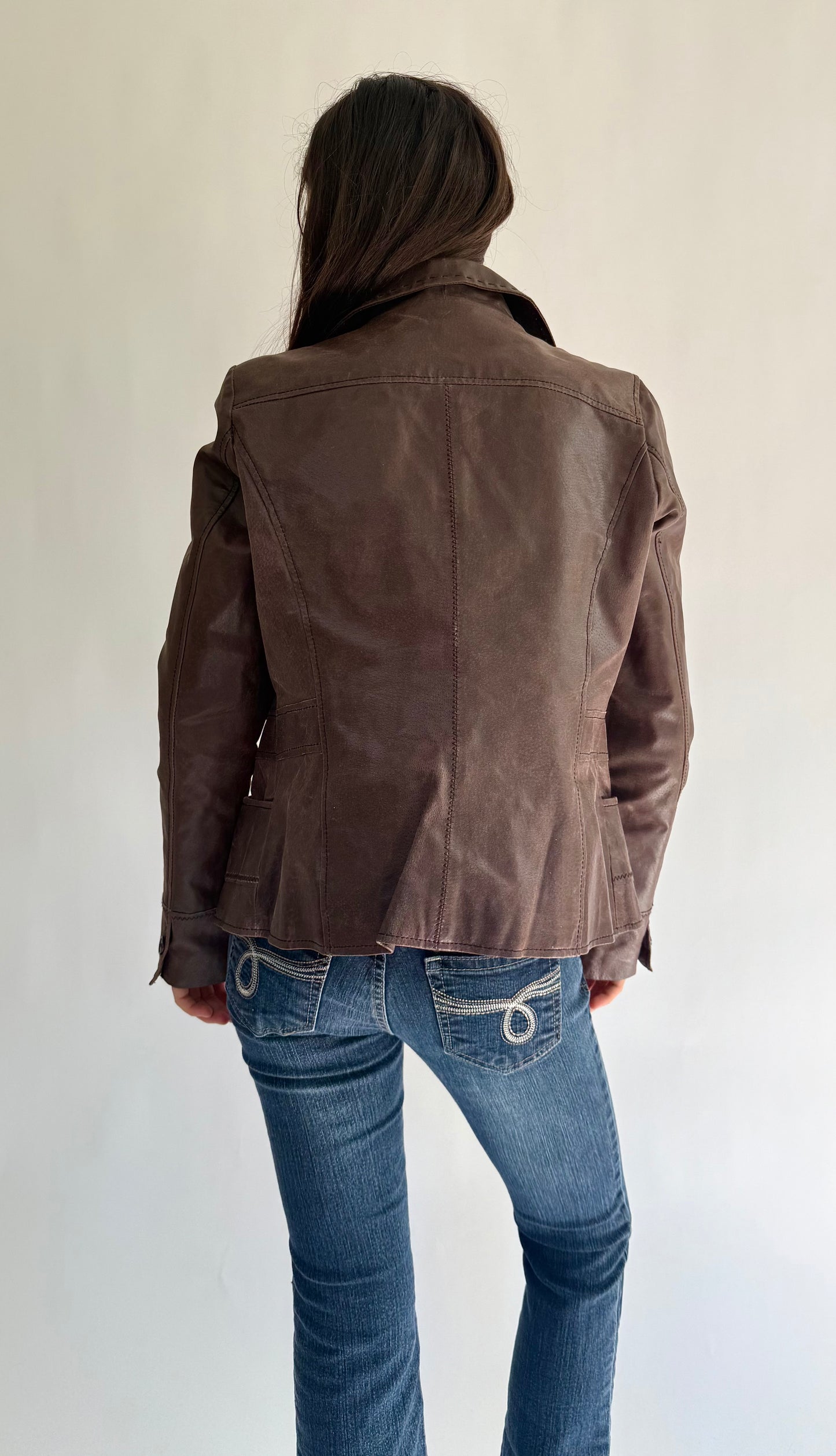 Vintage 90s brown genuine leather blazer jacket