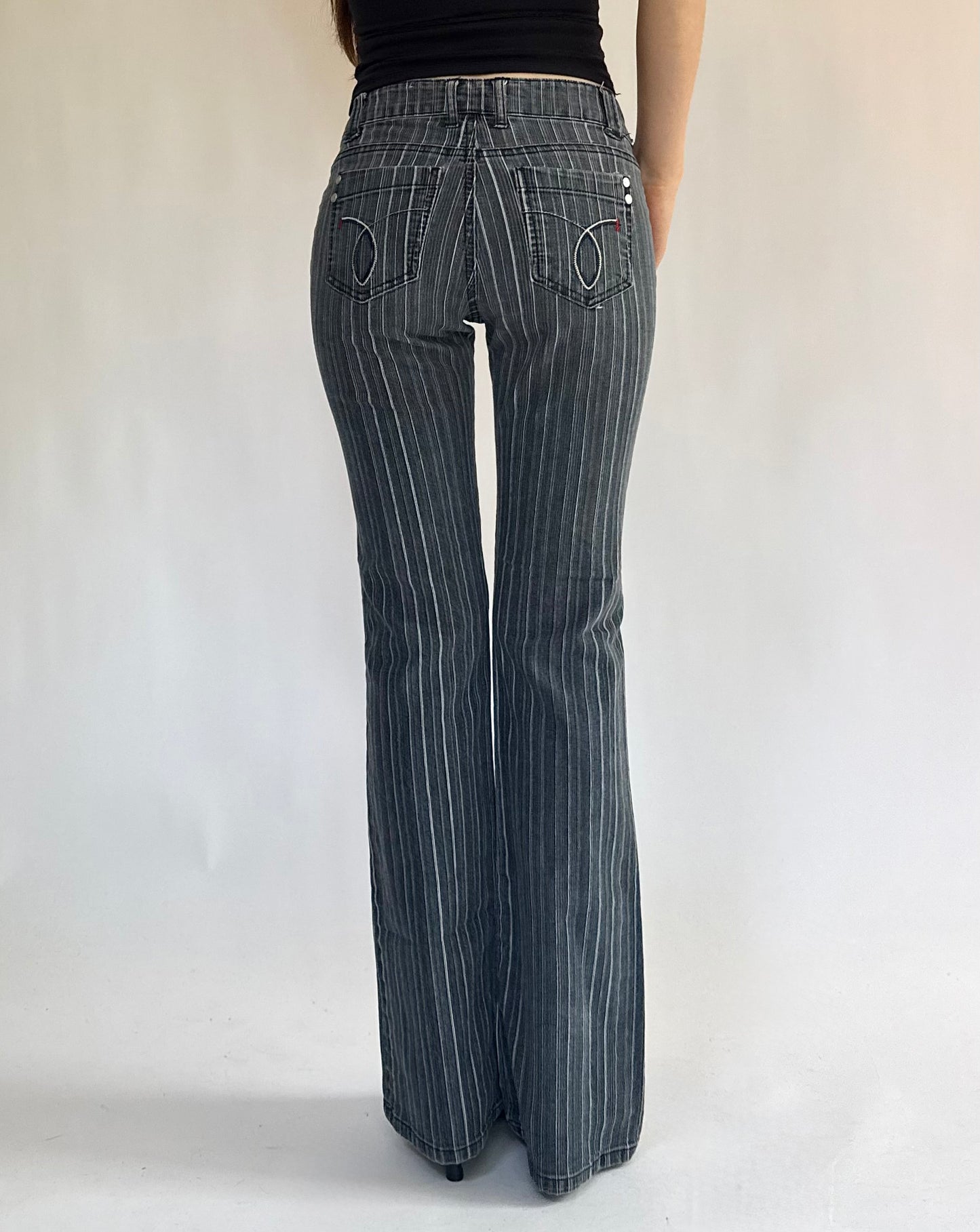 Y2K low rise flared pinstriped jeans