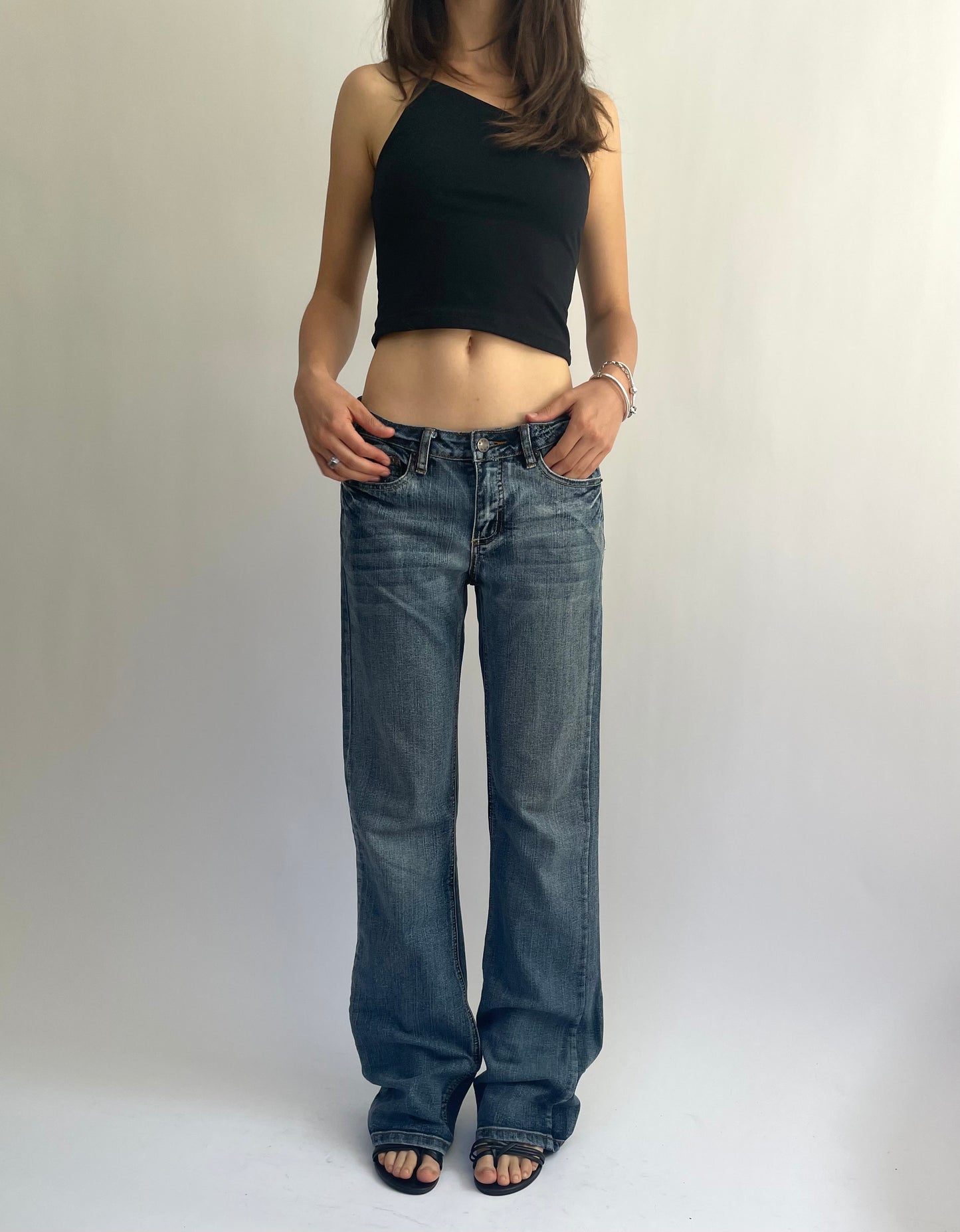 Y2K low rise dark wash baggy  jeans