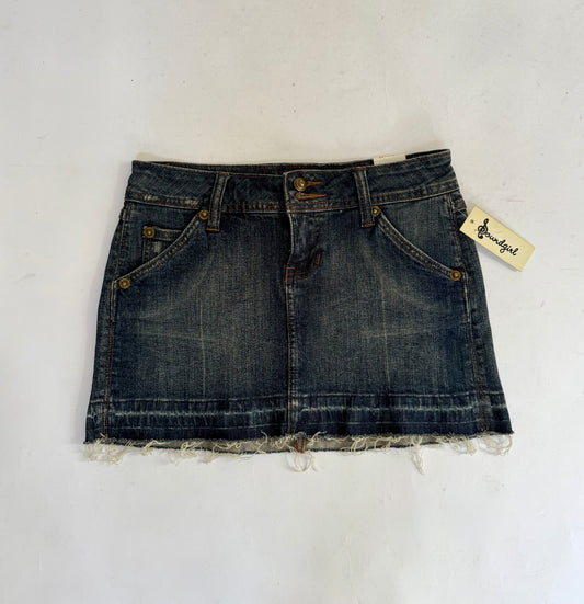Y2K deadstock low rise dark wash denim mini skirt by soundgirl