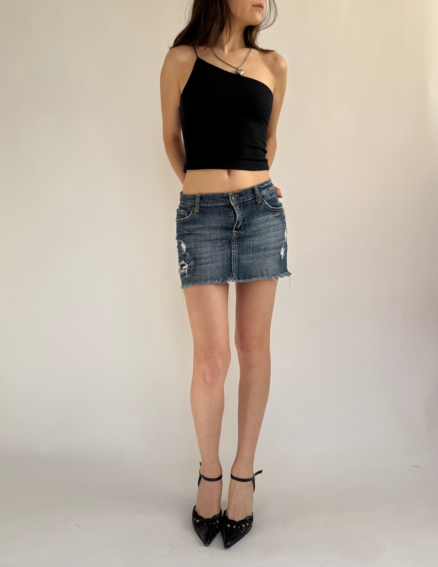 Y2k low rise mini jean skirt