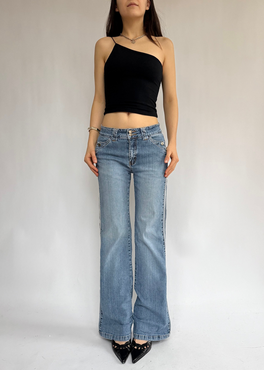 Y2k low rise jeans with side white stripe
