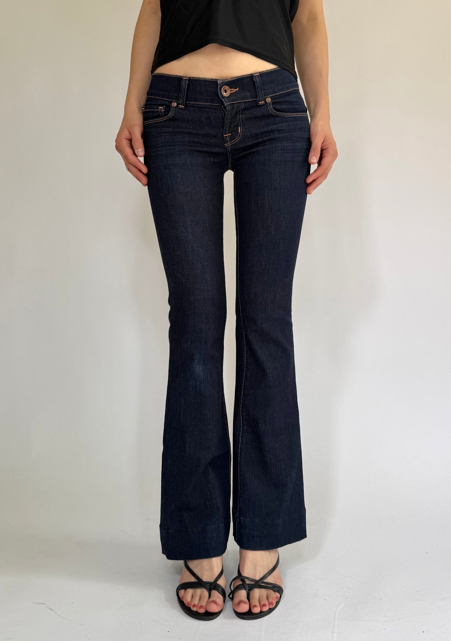 Y2K/2000s extra low rise dark wash flared jeans