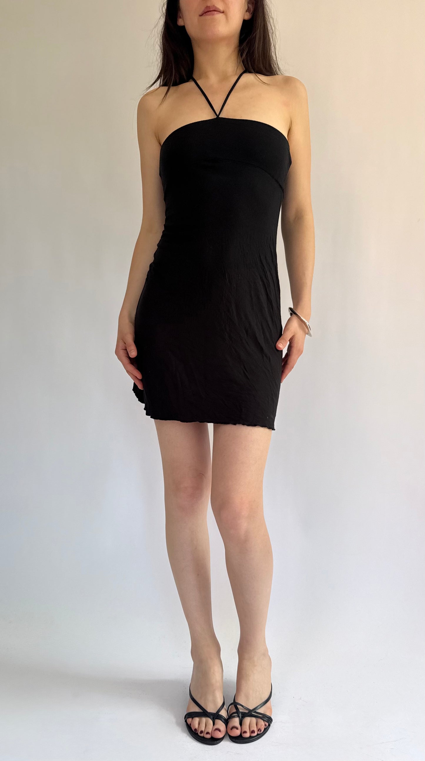 Y2K black mini halter dress