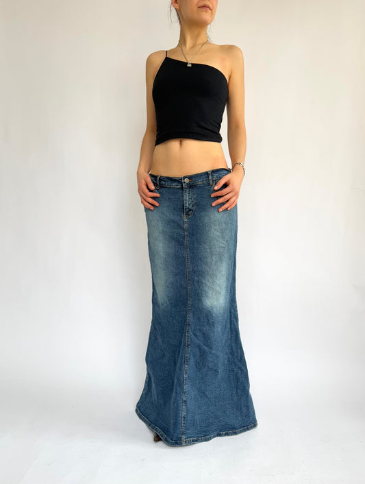 Y2K maxi low rise denim skirt