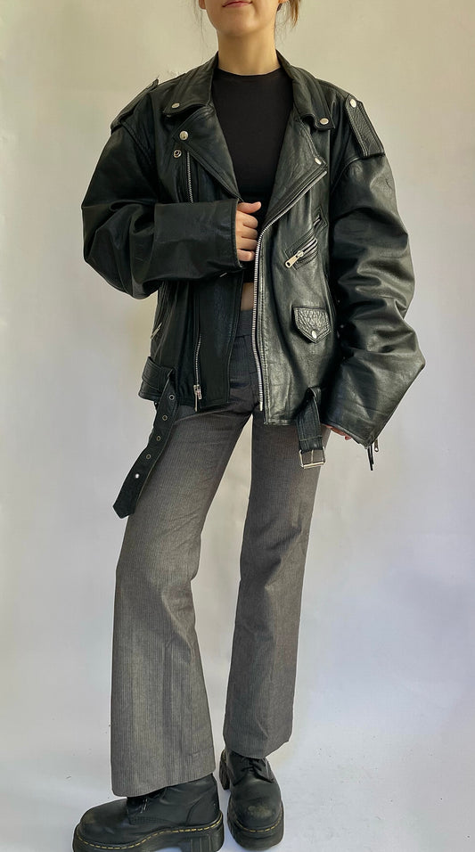 Vintage 1960s black motorcycle leather jacket