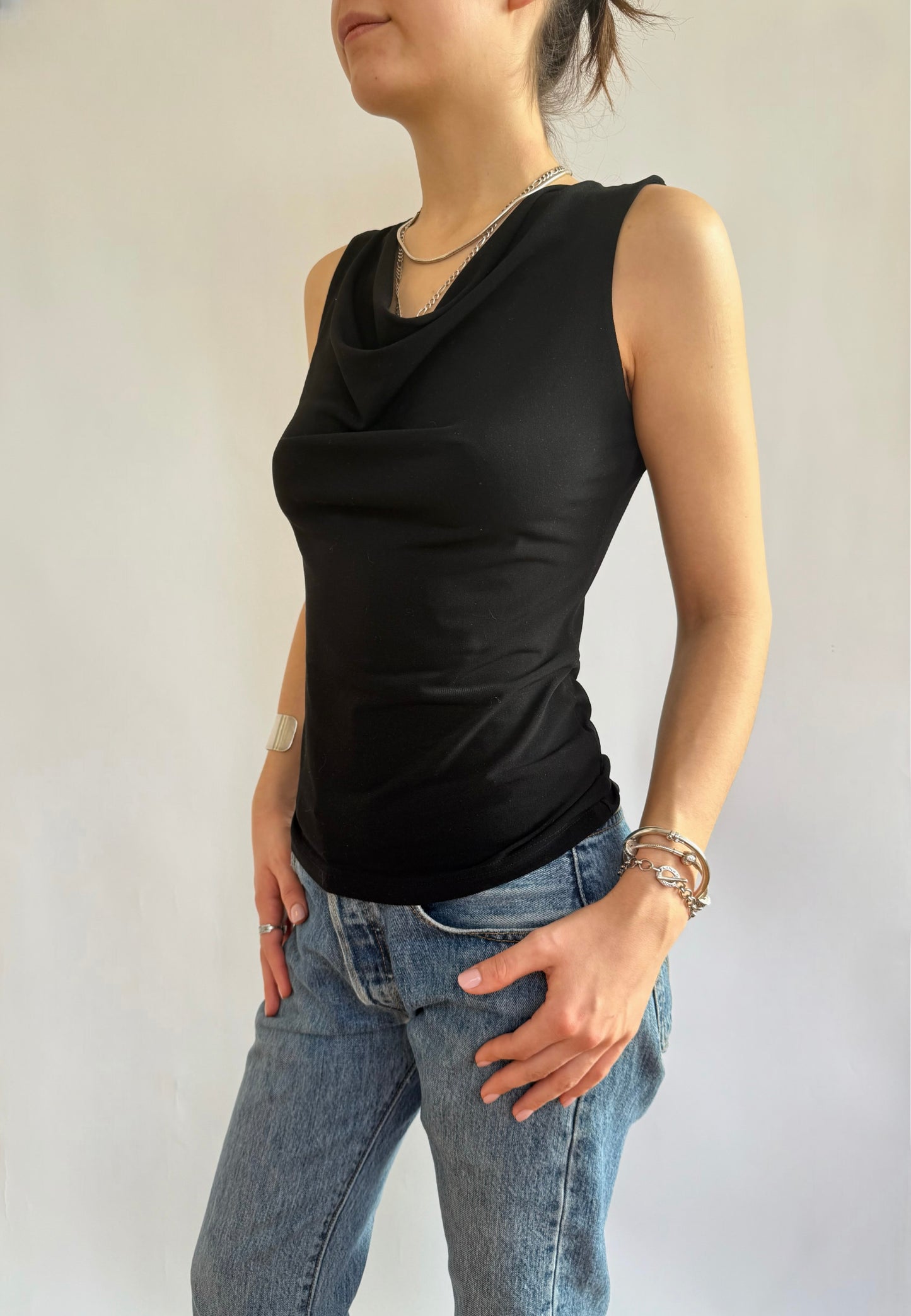 Y2K cowl neck sleeveless slinky top