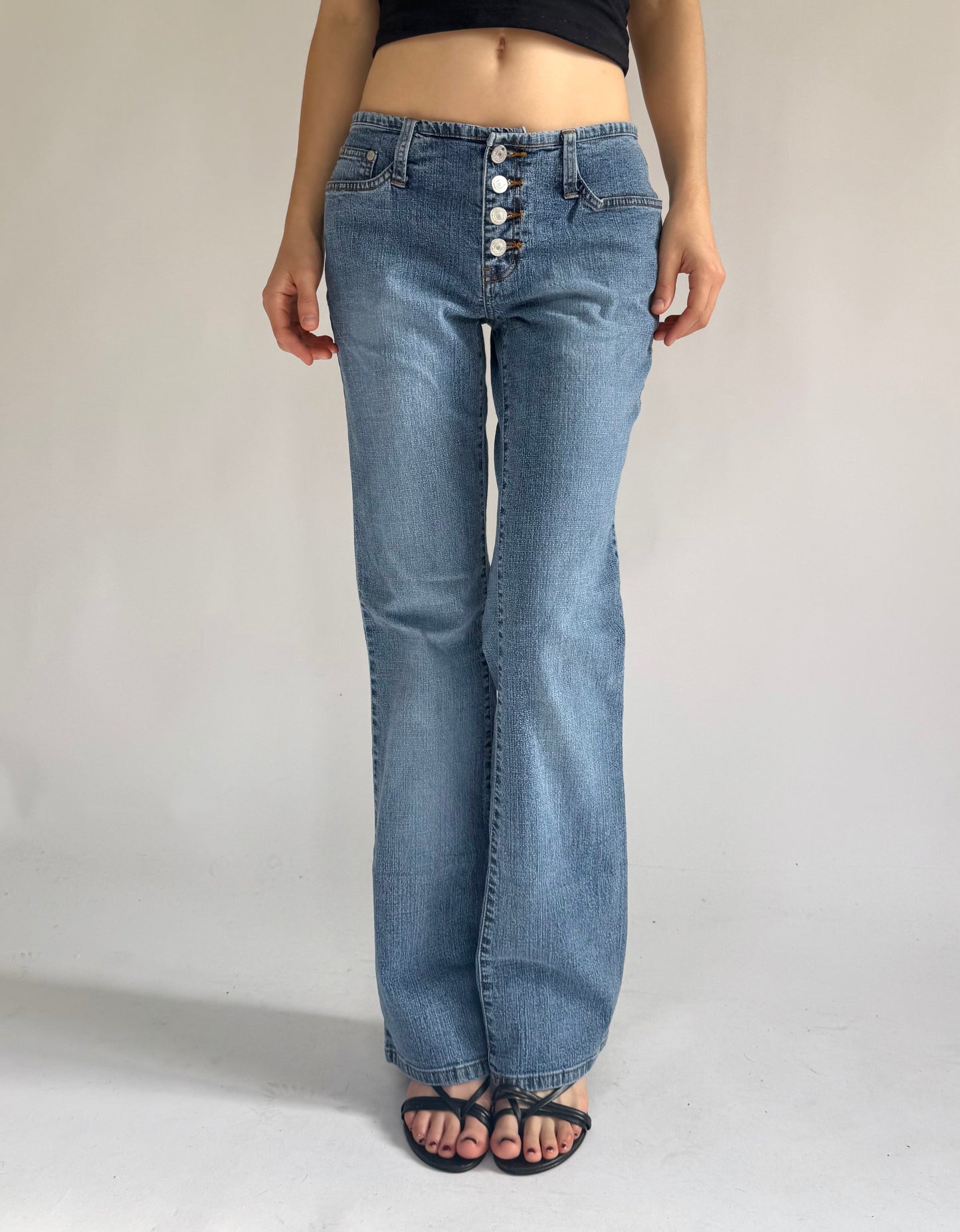 Y2k low rise button up flared jeans