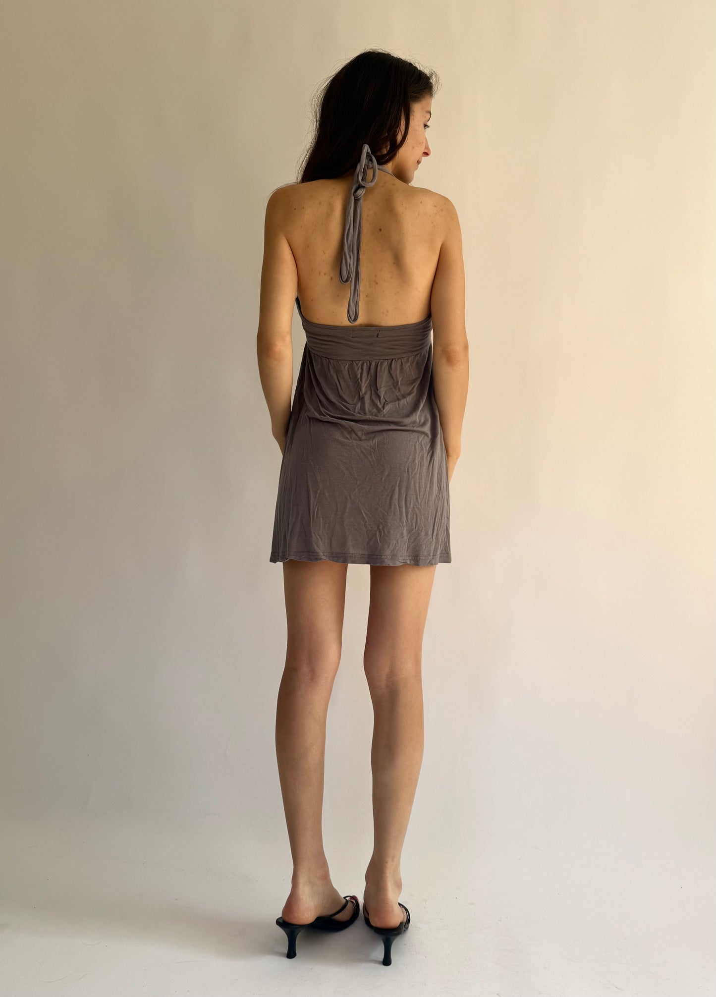 Y2K Grey and silver sequin halter neck mini dress