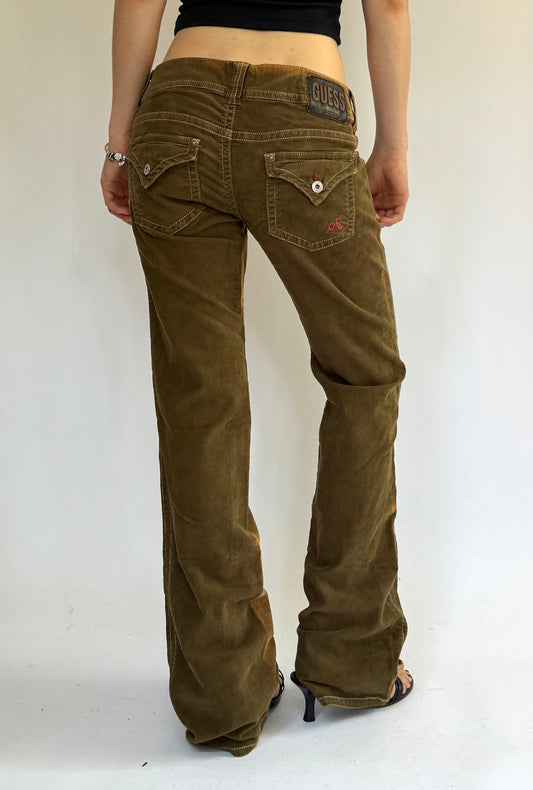 Y2K DEADSTOCK GUESS JEANS low rise flared corduroy pants with acid wash prints