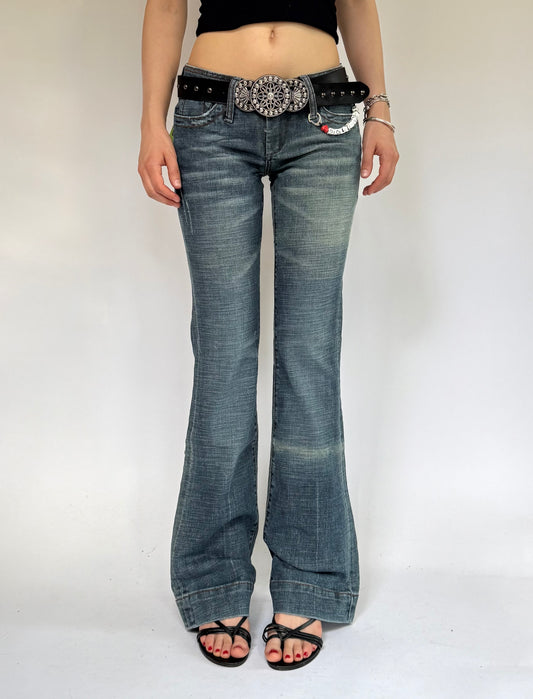 Y2K deadstock DOLLHOUSE low rise belted flared jeans