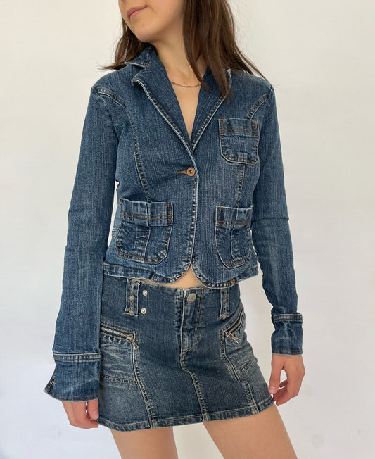 Y2K fitted stretchy denim jacket