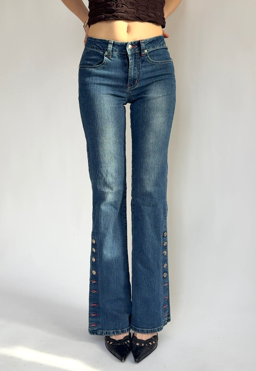 Y2K low rise flared button up pants by SEXSO JEANS