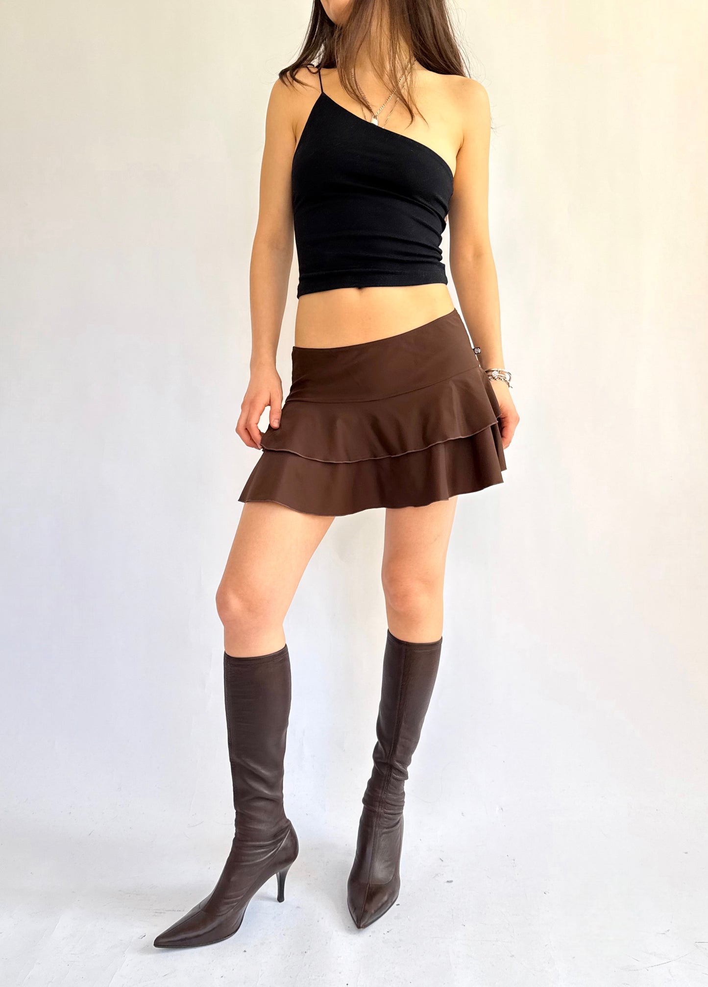 Y2K Brown mini skirt with ruffles