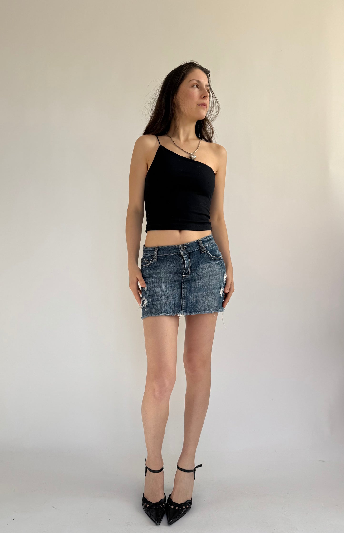 Y2k low rise mini jean skirt