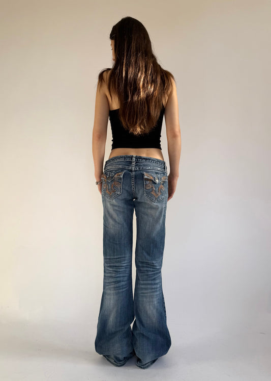 Y2k insane ultra low rise flared jeans by Wrangler