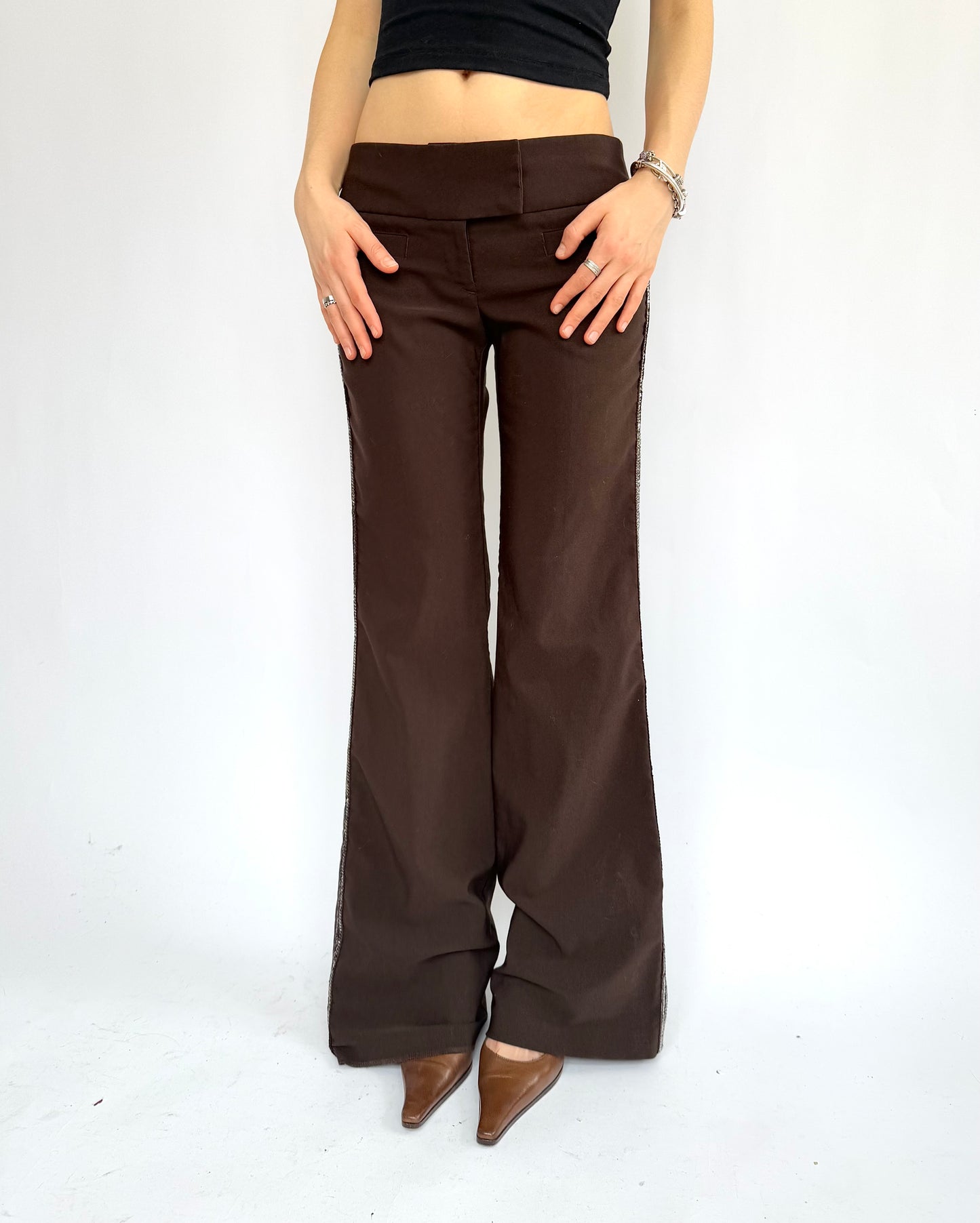 Y2K brow low-rise flare pants with silver detailing by orginals 725