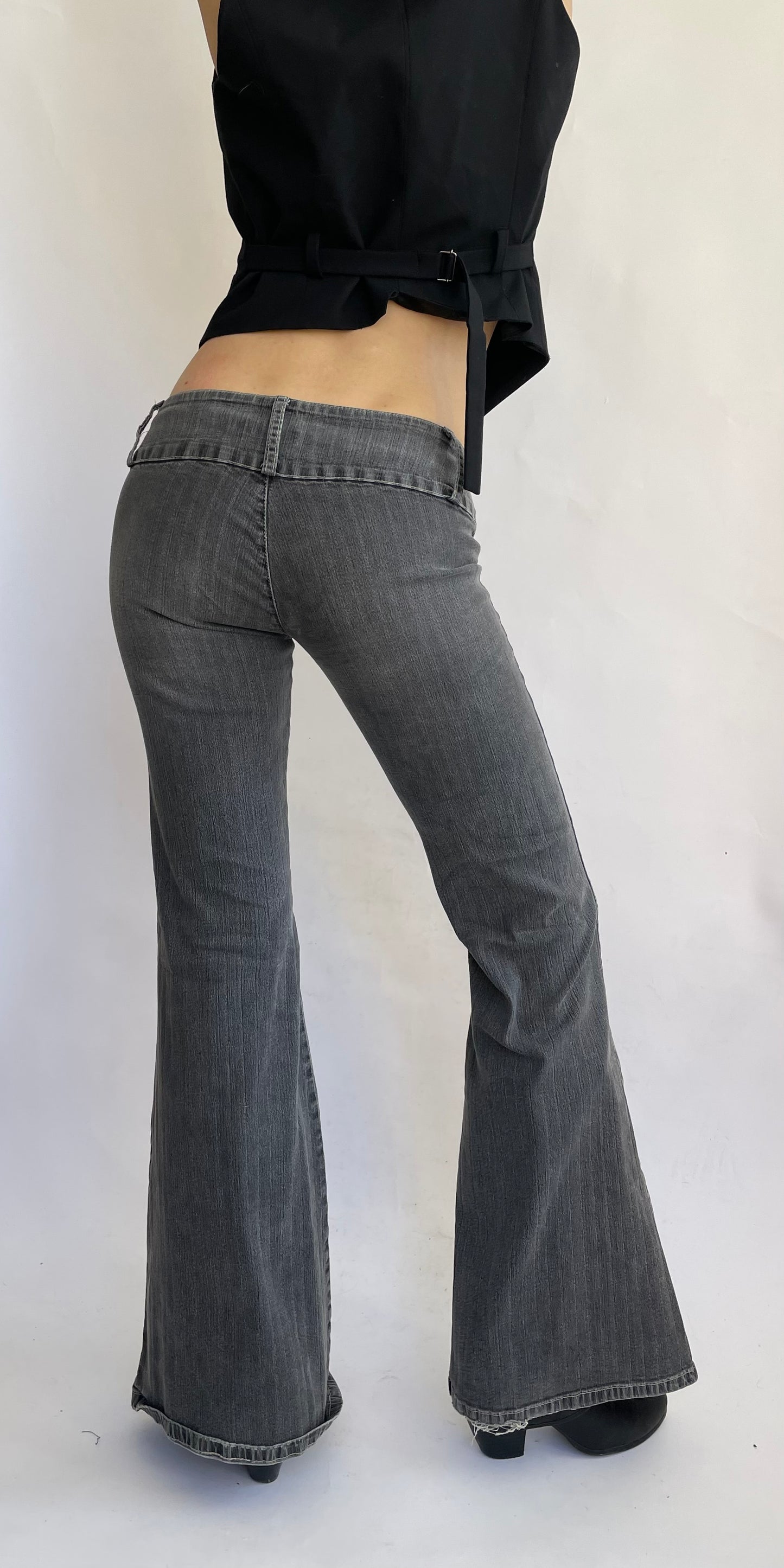 Y2K low rise flaired jeans by OPCAO in dark grey