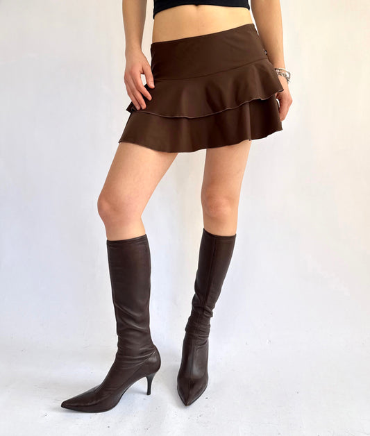 Y2K Brown mini skirt with ruffles