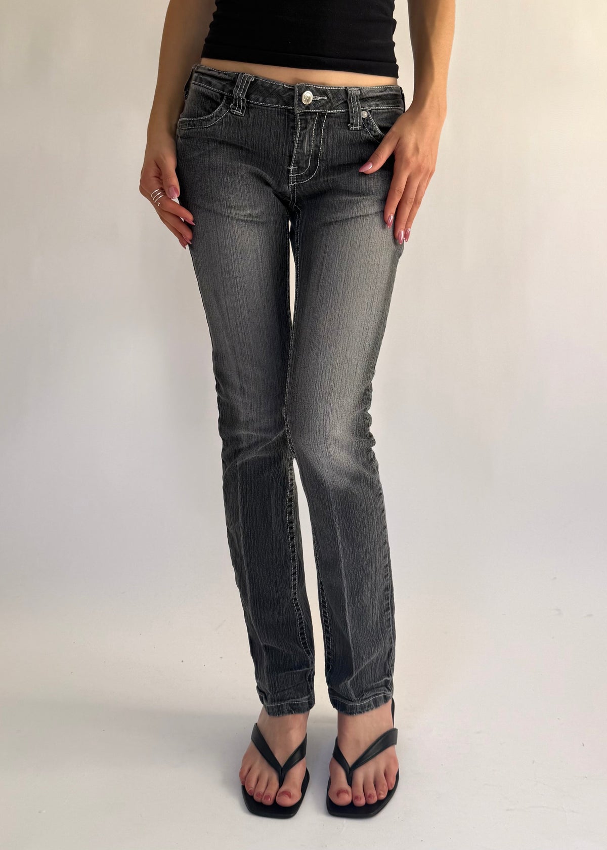 Early 2000s extra low rise gray skinny/straight leg jeans