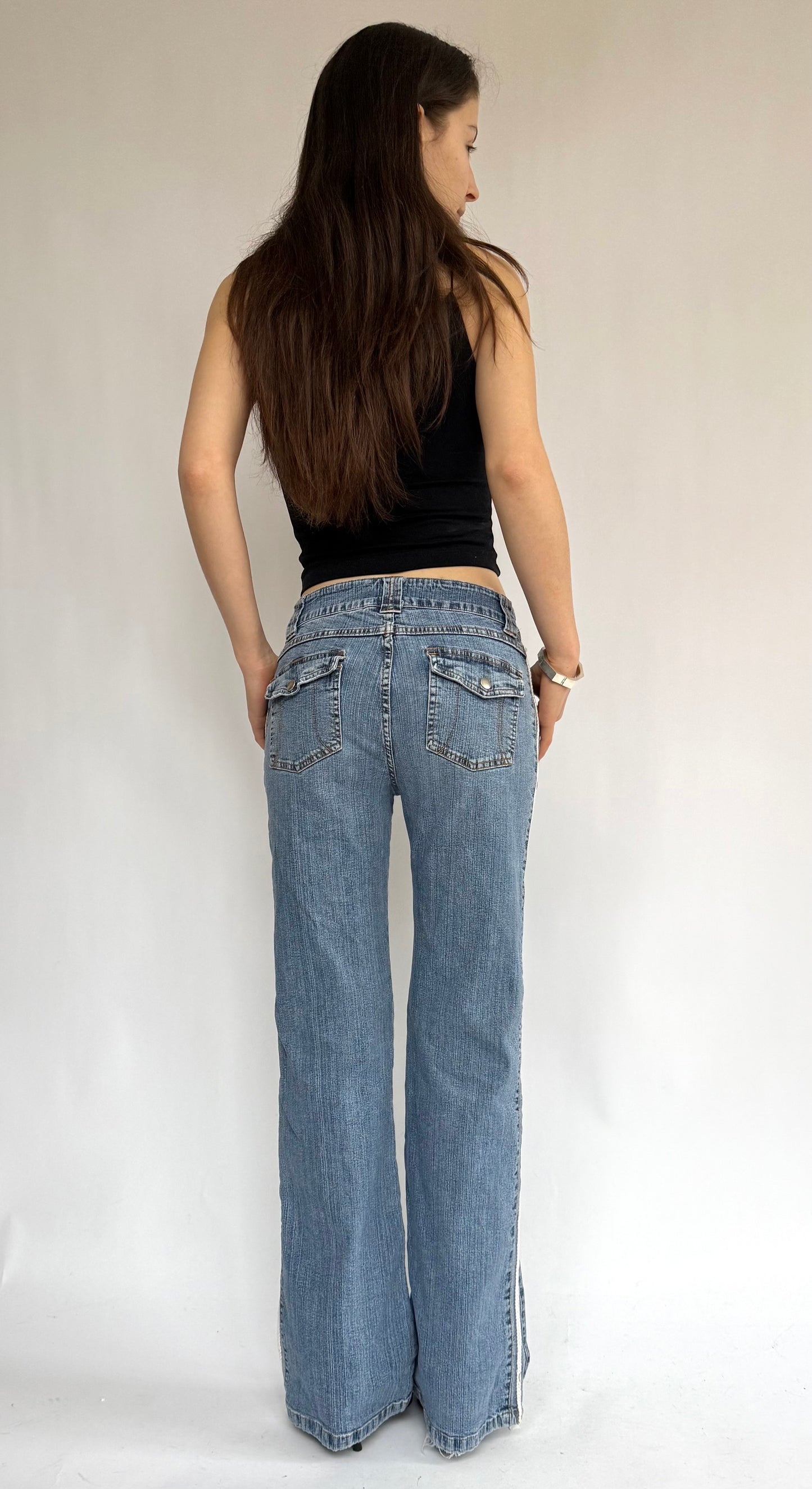 Y2k low rise jeans with side white stripe