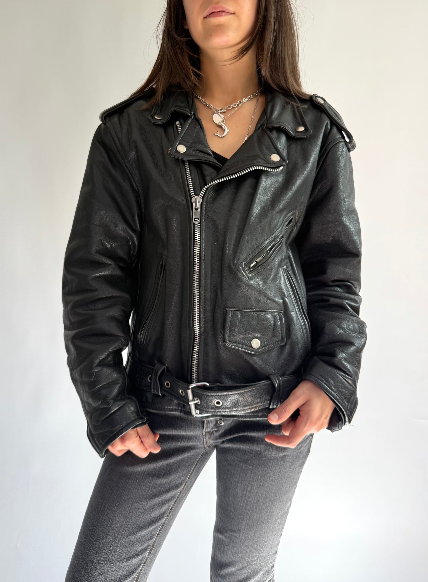 Vintage genuine leather biker jacket