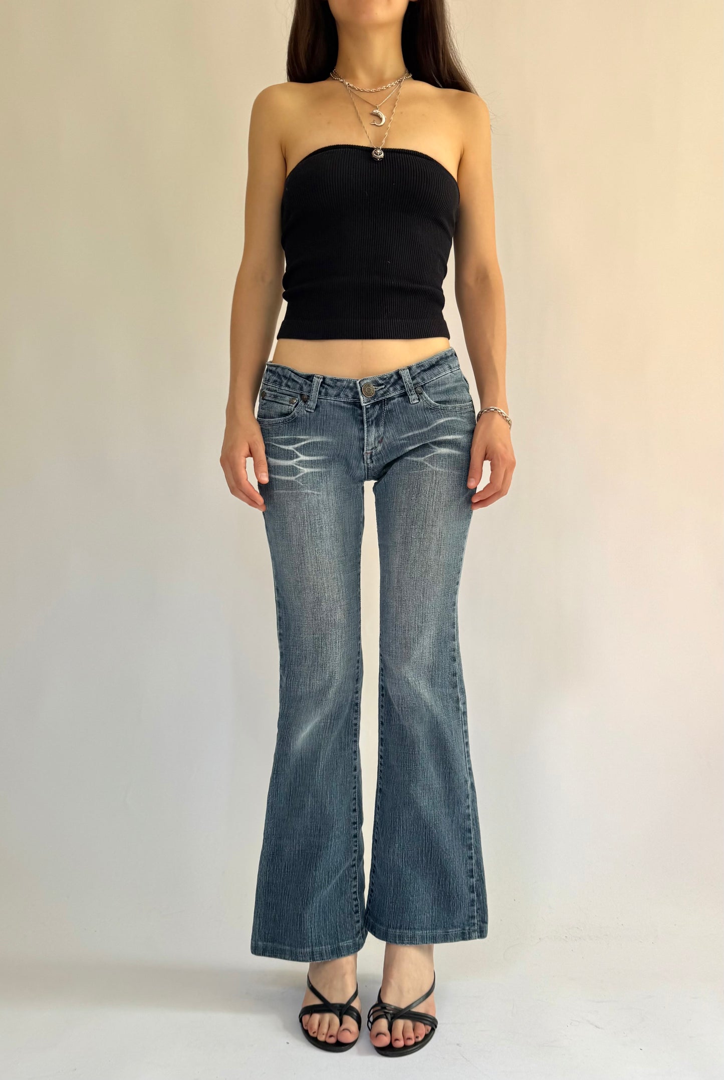 Y2K Low rise flare jeans with acid prints by XTC JEANS