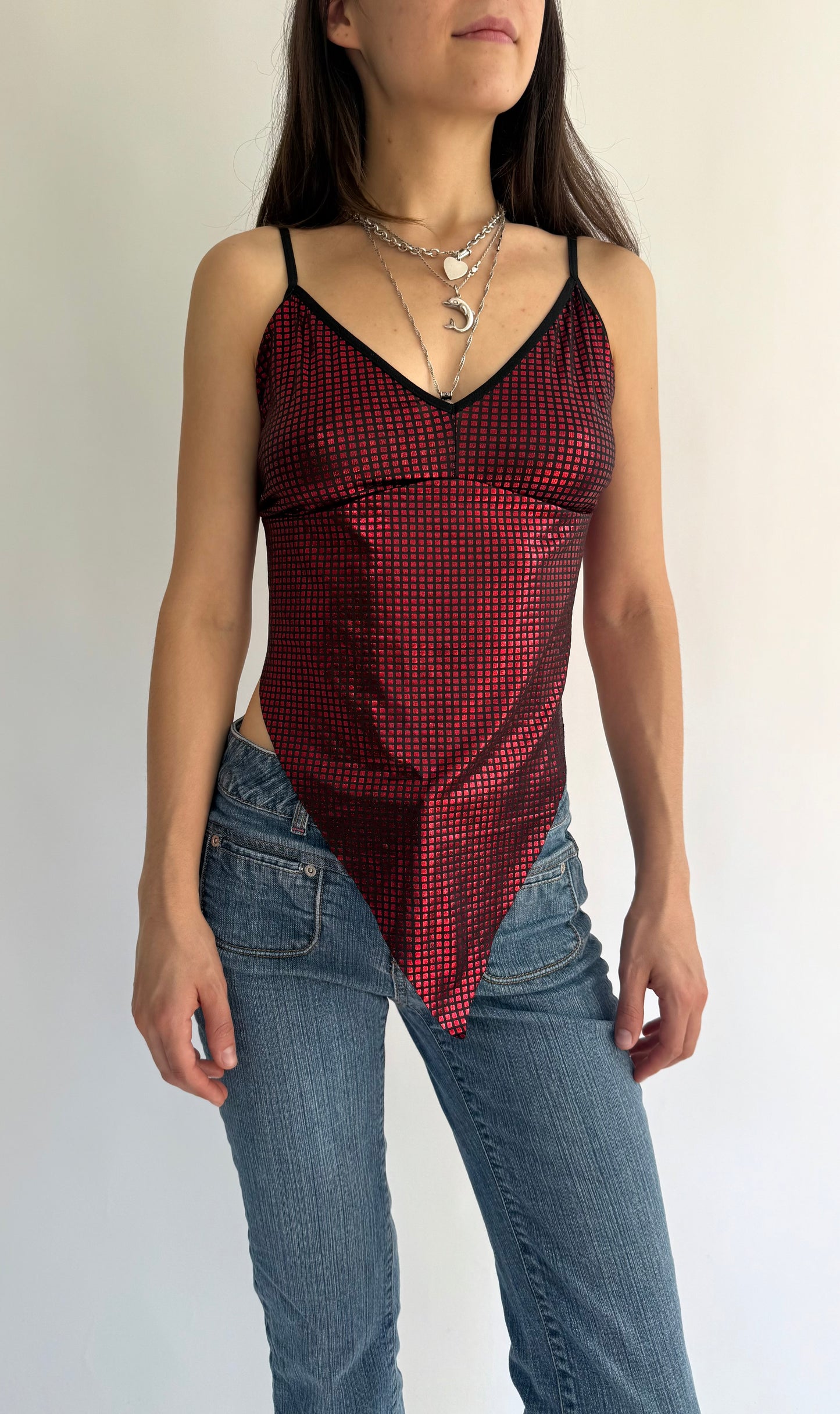 Y2K metallic red cami party top