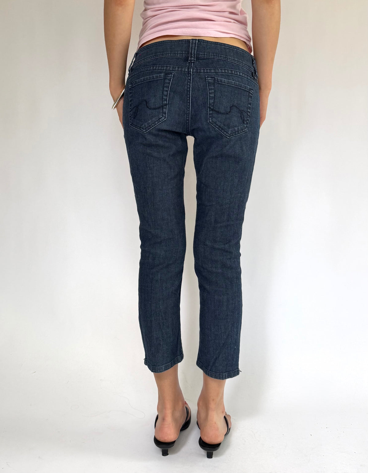 Y2K extra low rise dark wash denim capris