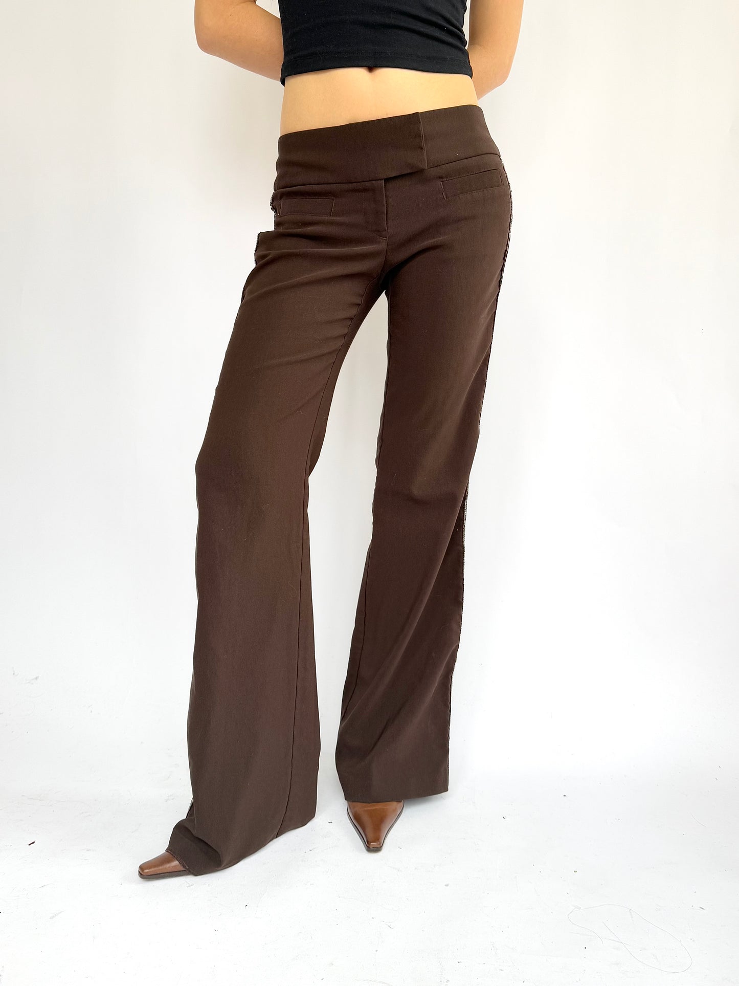 Y2K brow low-rise flare pants with silver detailing by orginals 725