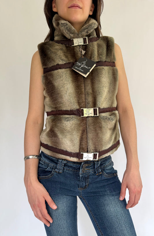Y2K deadstock BABY PHAT faux fur jacket with metal buckle detail