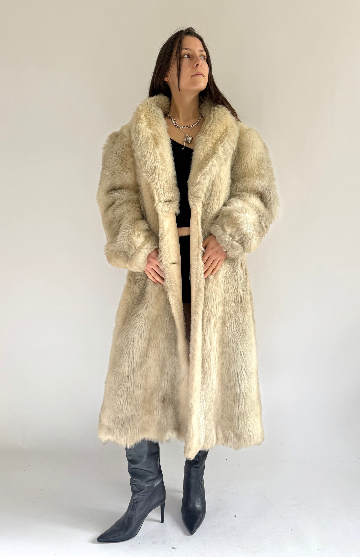 Vintage cream faux fur coat