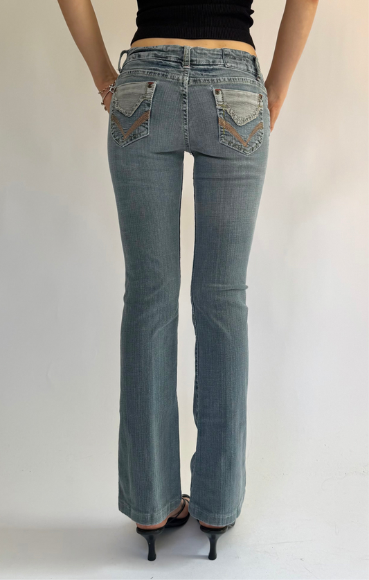 Y2k Low rise flare jeans with cute back pockets by SWEETY JEANS