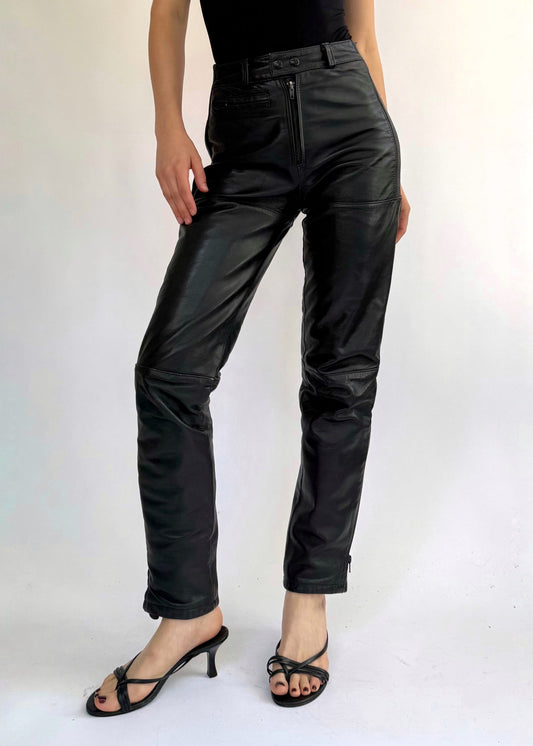 Vintage 90s high rise genuine leather pants with zipper detailing