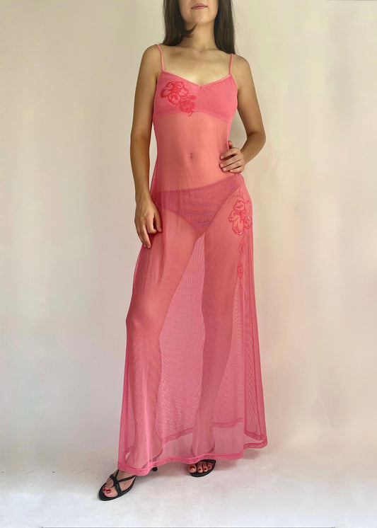 Y2K sheer pink maxi dress