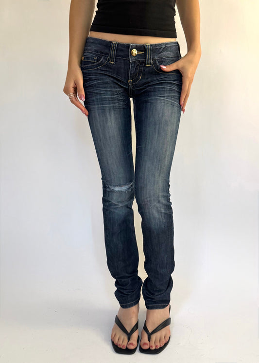 Y2K extra low rise dark skinny jeans by GUESS