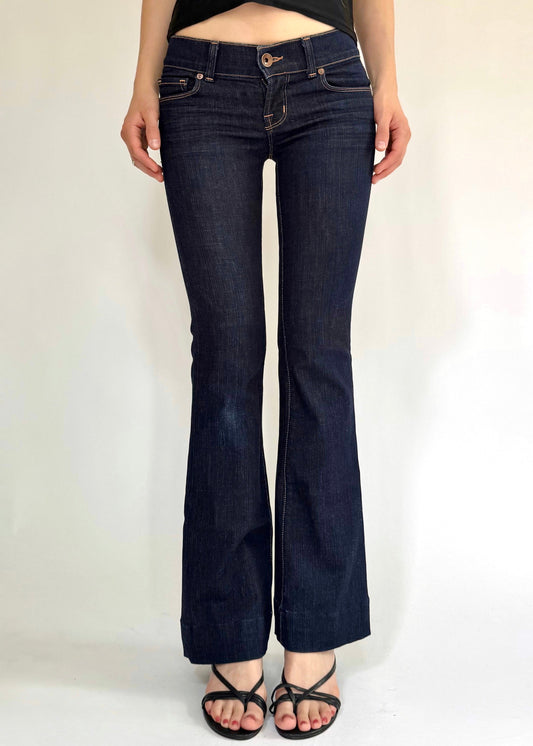 Y2K/2000s extra low rise dark wash flared jeans