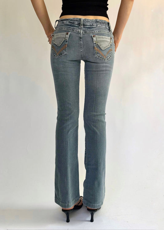 Y2k Low rise flare jeans with cute back pockets by SWEETY JEANS