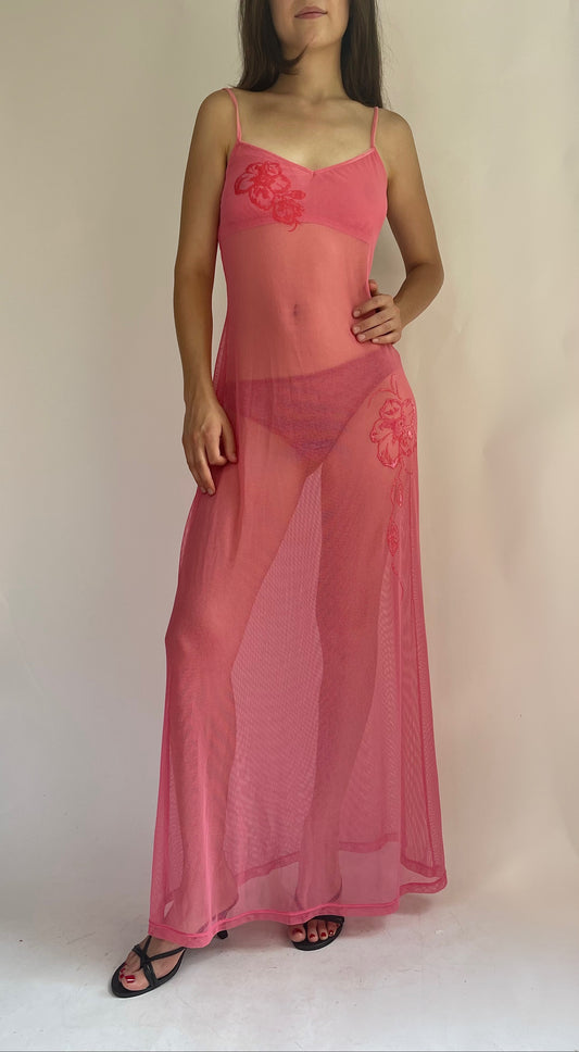 Y2K sheer pink maxi dress