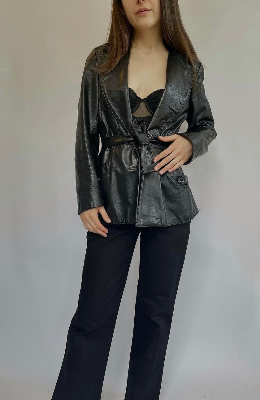 Vintage belted leather jacket