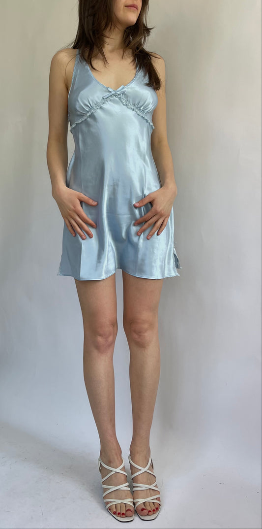 Vintage baby blue satin slip dress